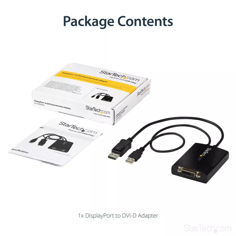 StarTech.com Adaptador ativo DisplayPort para DVI Dual Link - Conversor de vídeo adaptador DisplayPort para DVI-D 2560x1600 60Hz - DP 1.2 para monitor DVI - Alimentação USB - Ficha DP com bloqueio