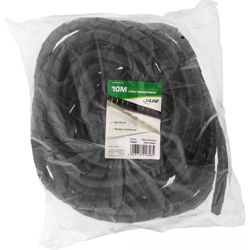 InLine 59946P bainha espiral para cabos, 10 m, 18 mm, preta