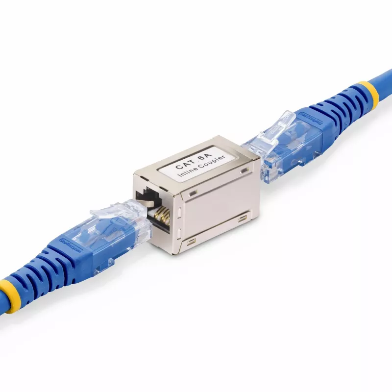 StarTech.com Acoplador RJ45 blindado, acoplador Cat6a inline, fêmea para fêmea (F/F), pinagem T568B, extensão de cabo Ethernet blindado