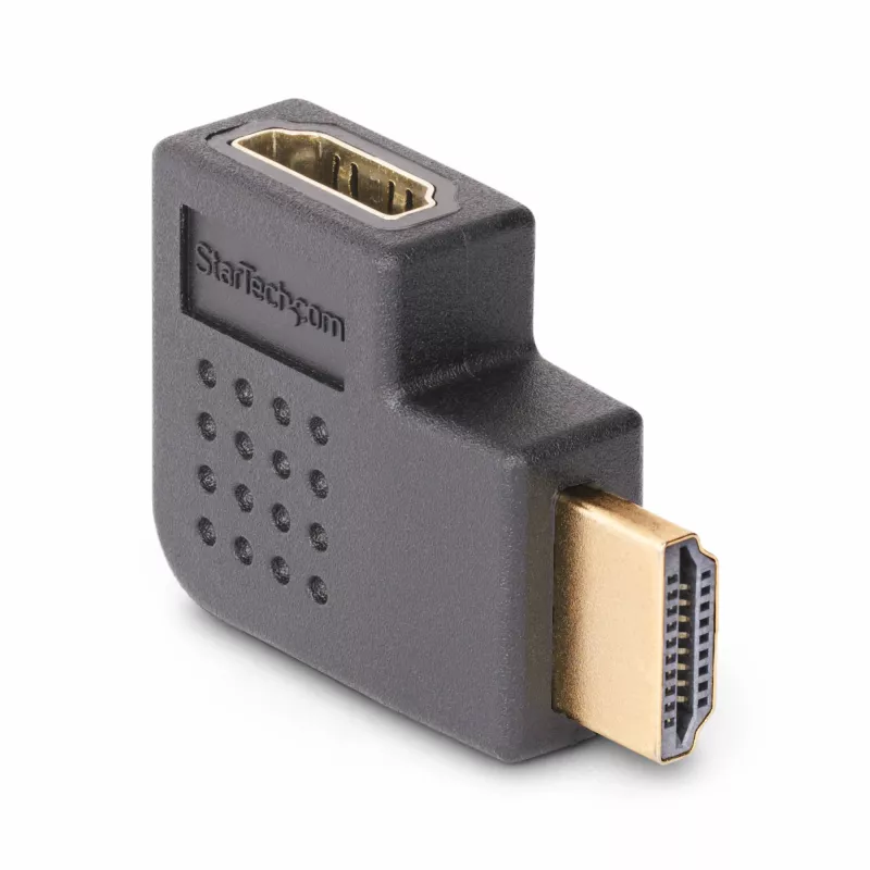 Adaptador HDMI 2.0 em ângulo reto StarTech.com, ficha para conector fêmea, protetor de porta HDMI em ângulo horizontal de 90 graus, 4K 60Hz, extensão de ligação HDMI High Speed, M/F