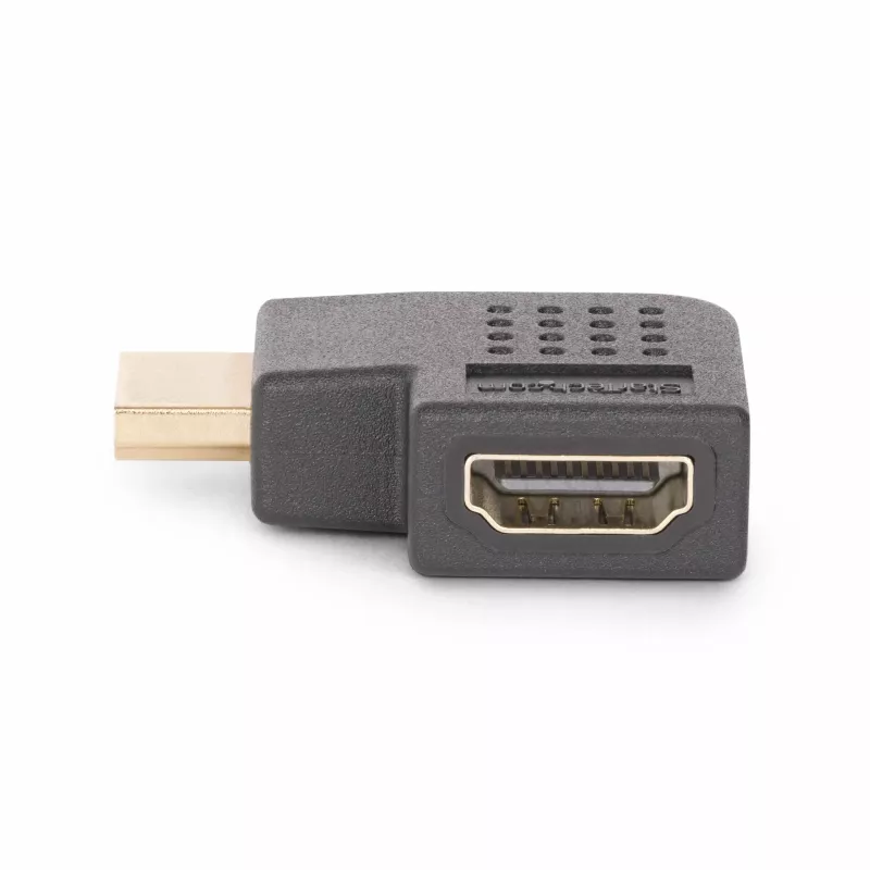 Adaptador HDMI 2.0 em ângulo reto StarTech.com, ficha para conector fêmea, protetor de porta HDMI em ângulo horizontal de 90 graus, 4K 60Hz, extensão de ligação HDMI High Speed, M/F