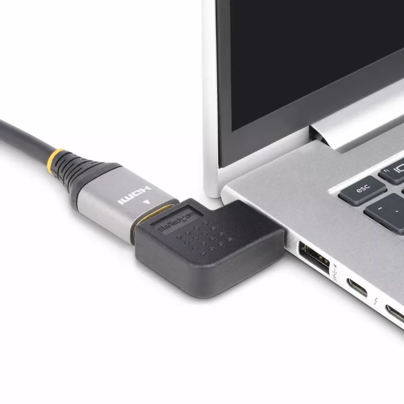 Adaptador HDMI 2.0 em ângulo reto StarTech.com, ficha para conector fêmea, protetor de porta HDMI em ângulo horizontal de 90 graus, 4K 60Hz, extensão de ligação HDMI High Speed, M/F