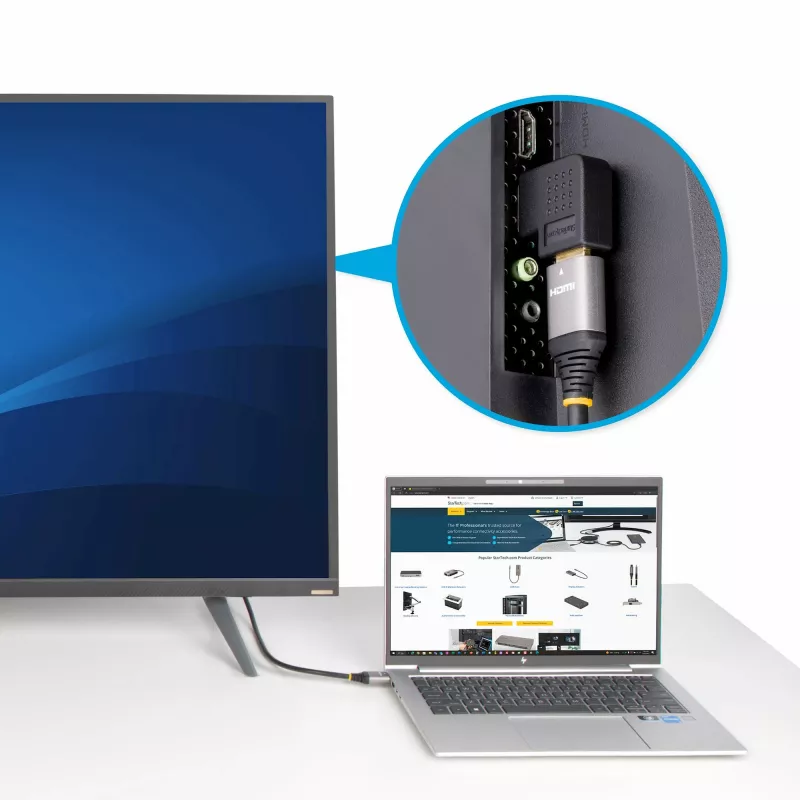 Adaptador HDMI 2.0 em ângulo reto StarTech.com, ficha para conector fêmea, protetor de porta HDMI em ângulo horizontal de 90 graus, 4K 60Hz, extensão de ligação HDMI High Speed, M/F
