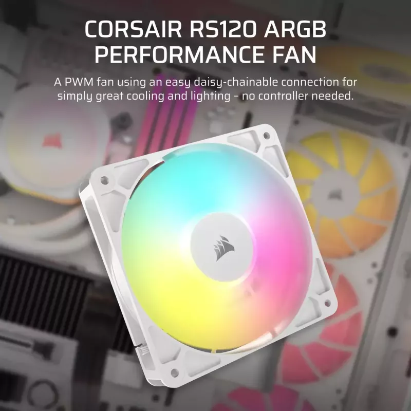 Ventoinha Corsair RS120 ARGB 12 cm branca 420-2100 RPM