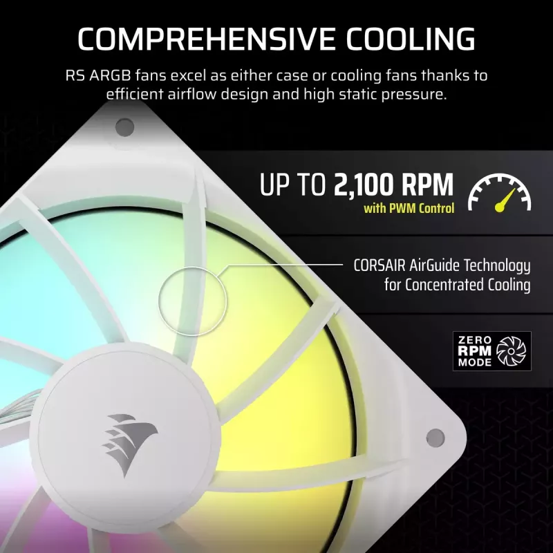 Ventoinha Corsair RS120 ARGB 12 cm branca 420-2100 RPM
