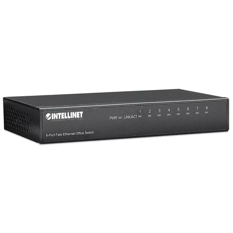 Switch de escritório Fast Ethernet de 8 portas Intellinet, tamanho de secretária, metal, IEEE 802.3az (Ethernet energeticamente eficiente), caixa