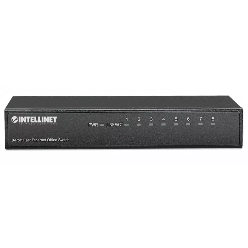 Switch de escritório Fast Ethernet de 8 portas Intellinet, tamanho de secretária, metal, IEEE 802.3az (Ethernet energeticamente eficiente), caixa
