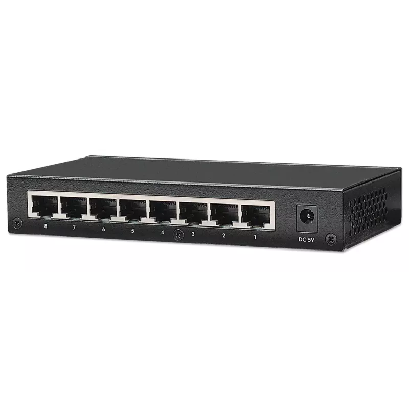 Switch de escritório Fast Ethernet de 8 portas Intellinet, tamanho de secretária, metal, IEEE 802.3az (Ethernet energeticamente eficiente), caixa