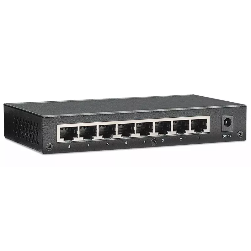 Switch de escritório Fast Ethernet de 8 portas Intellinet, tamanho de secretária, metal, IEEE 802.3az (Ethernet energeticamente eficiente), caixa