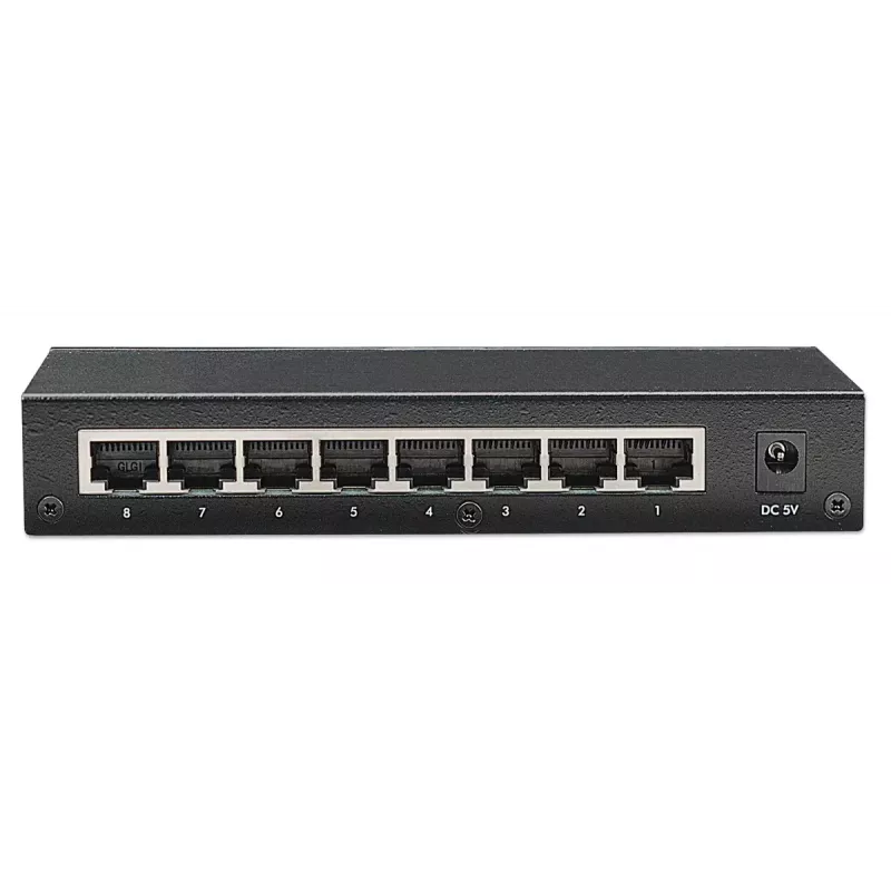 Switch de escritório Fast Ethernet de 8 portas Intellinet, tamanho de secretária, metal, IEEE 802.3az (Ethernet energeticamente eficiente), caixa