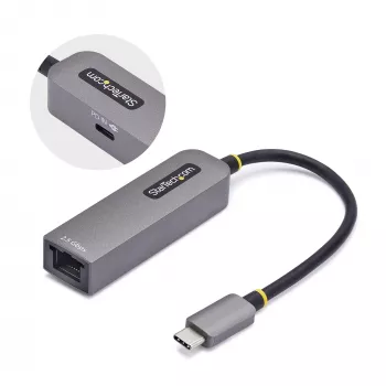 Adaptador USB-C para Ethernet 2.5GbE StarTech.com, passthrough PD 100W, NIC NBASE-T, rede multi-velocidade USB 3.0 Type-C 2.5/1G, compatível com Thunderbolt, Windows e Mac