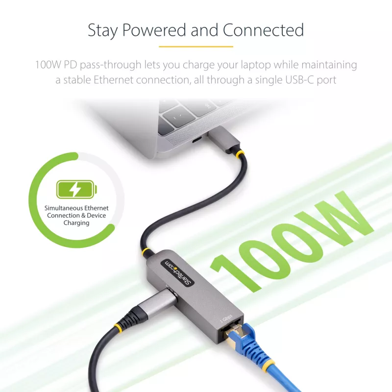 Adaptador USB-C para Ethernet StarTech.com, NIC, passagem PD 100W, adaptador de rede multi-velocidade USB 3.0 Type-C 1 Gbit/s, compatível com Thunderbolt, Windows e Mac