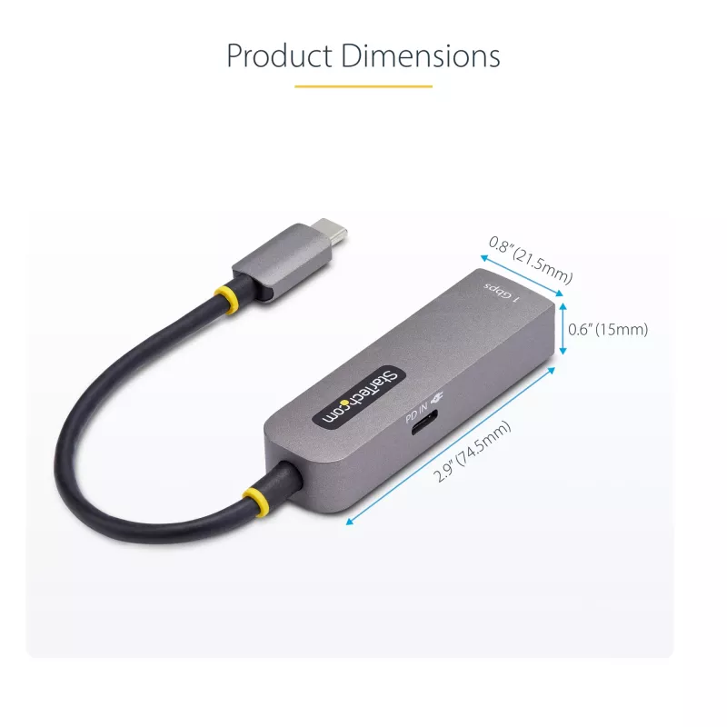 Adaptador USB-C para Ethernet StarTech.com, NIC, passagem PD 100W, adaptador de rede multi-velocidade USB 3.0 Type-C 1 Gbit/s, compatível com Thunderbolt, Windows e Mac