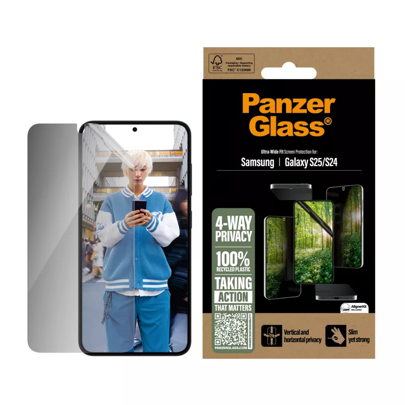 Película de proteção de ecrã com privacidade de 4 vias PanzerGlass ® ECO MATRIX Samsung Galaxy S25 | S24 | Ultra-Wide Fit