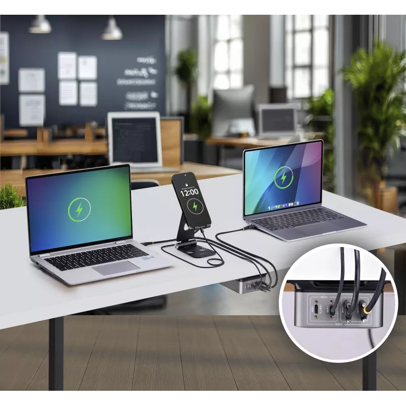 StarTech.com Carregador USB-C 4 portas multi-dispositivo, 240W total, porta única 140W EPR, PD 3.1, portas com bloqueio de parafuso, salas de conferência, suporte incluído para montagem em superfície