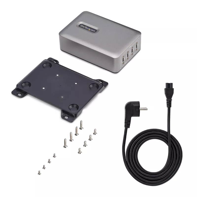 StarTech.com Carregador USB-C 4 portas multi-dispositivo, 240W total, porta única 140W EPR, PD 3.1, portas com bloqueio de parafuso, salas de conferência, suporte incluído para montagem em superfície