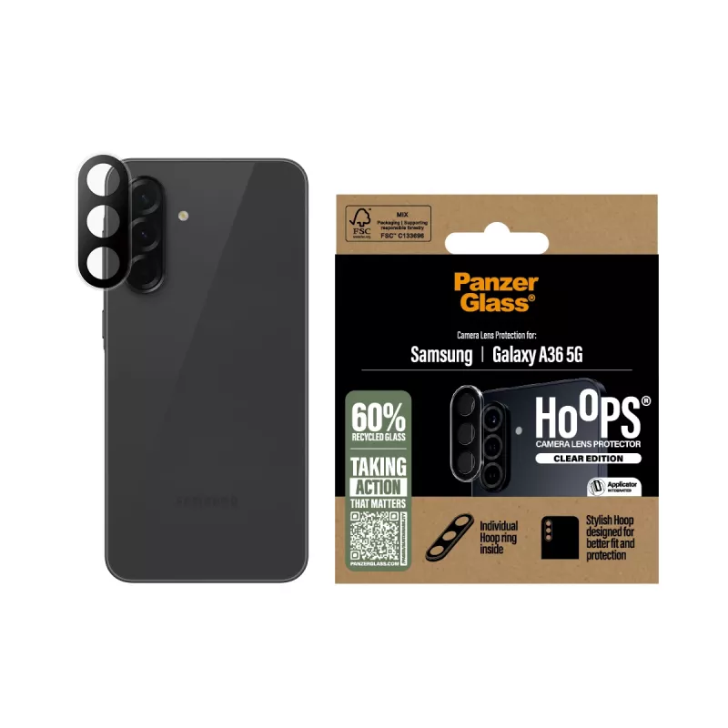 Protetor de vidro da câmara PanzerGlass Samsung Galaxy A36 5G resistente a riscos e impactos