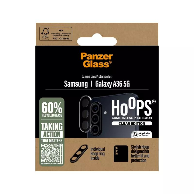 Protetor de vidro da câmara PanzerGlass Samsung Galaxy A36 5G resistente a riscos e impactos