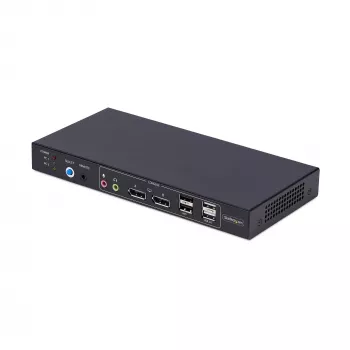 StarTech.com Comutador KVM DisplayPort de 2 portas para monitor duplo com matriz de vídeo Dual View, 4K 60Hz, 4 portas hub USB, comutação por tecla de atalho, KVM matriz DP 1.2, conforme TAA