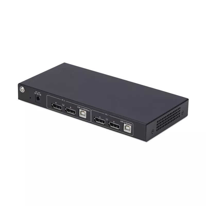 StarTech.com Comutador KVM DisplayPort de 2 portas para monitor duplo com matriz de vídeo Dual View, 4K 60Hz, 4 portas hub USB, comutação por tecla de atalho, KVM matriz DP 1.2, conforme TAA
