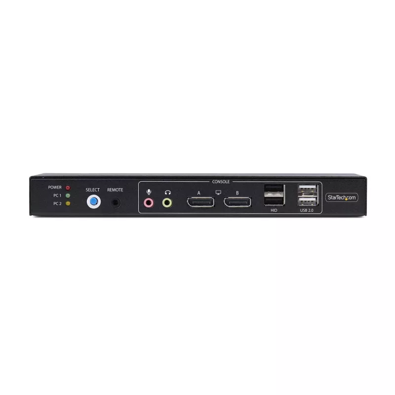 StarTech.com Comutador KVM DisplayPort de 2 portas para monitor duplo com matriz de vídeo Dual View, 4K 60Hz, 4 portas hub USB, comutação por tecla de atalho, KVM matriz DP 1.2, conforme TAA