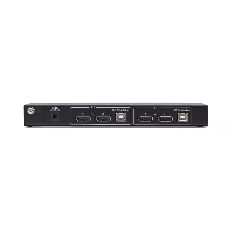 StarTech.com Comutador KVM DisplayPort de 2 portas para monitor duplo com matriz de vídeo Dual View, 4K 60Hz, 4 portas hub USB, comutação por tecla de atalho, KVM matriz DP 1.2, conforme TAA