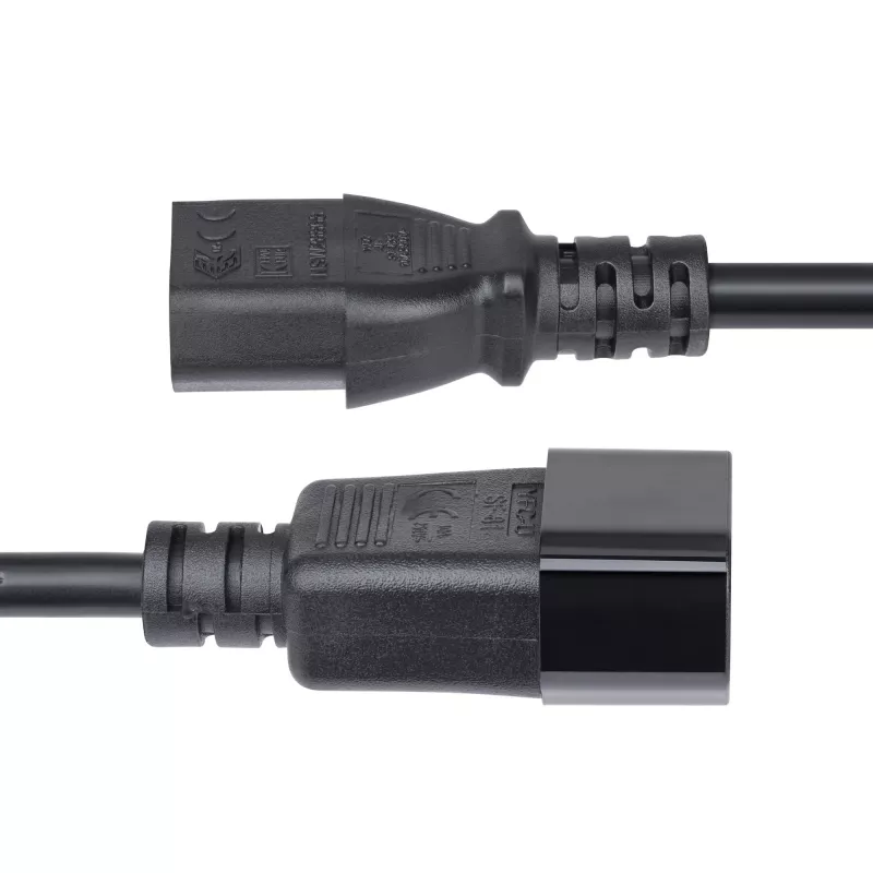 StarTech.com Cabo de extensão elétrica de 4,5m (15ft), cabo de alimentação PDU C14 para C13, 15A 250V, 14AWG, cabo de alimentação AC para PDU/fonte de alimentação, certificado KEMA-KEUR