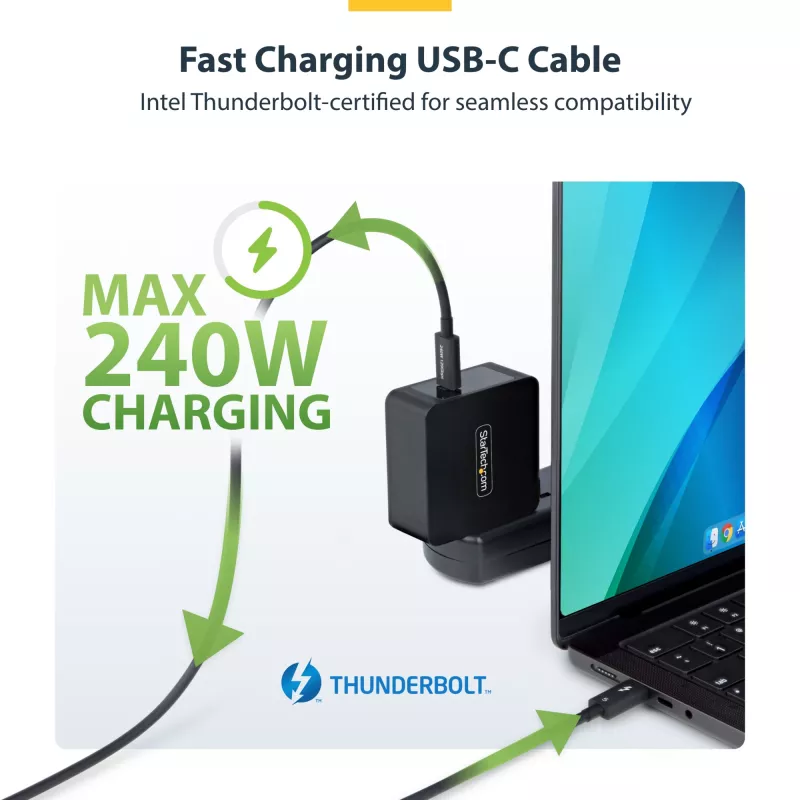 StarTech.com Cabo Thunderbolt 5 de 2.6ft (80cm), 80 Gbit/s/ até 120 Gbit/s, 240 W PD, 8K 60 Hz, cabo Thunderbolt certificado – compatível com Thunderbolt 4/USB4/USB-C