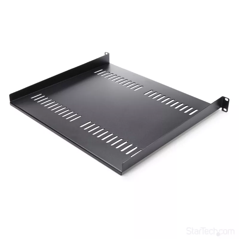 StarTech.com Prateleira de rack 1U para servidor – Bandeja cantilever ventilada universal para rack de equipamento de rede e armário de 19 polegadas – Aço de alta resistência – Capacidade de carga 44lb/20kg – Prateleira com 16 polegadas de profundidade, Preto