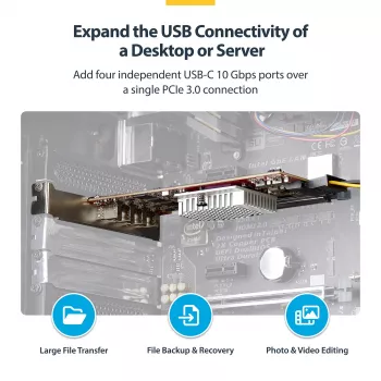 StarTech.com Placa PCIe USB Type-C de 4 portas, USB 3.2 10Gbps, placa de expansão USB-C PCI Express, 4 controladores USB independentes, Windows/Linux/macOS, conforme TAA