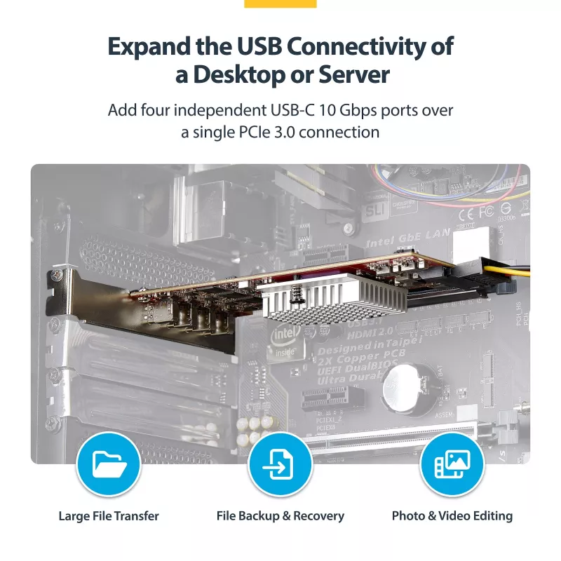 StarTech.com Placa PCIe USB Type-C de 4 portas, USB 3.2 10Gbps, placa de expansão USB-C PCI Express, 4 controladores USB independentes, Windows/Linux/macOS, conforme TAA