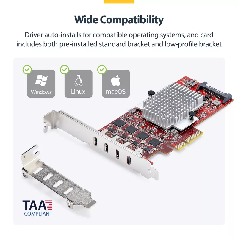 StarTech.com Placa PCIe USB Type-C de 4 portas, USB 3.2 10Gbps, placa de expansão USB-C PCI Express, 4 controladores USB independentes, Windows/Linux/macOS, conforme TAA