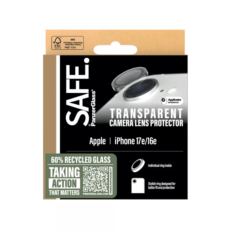 PanzerGlass SAFE. by ® Proteção de lente da câmara transparente iPhone 17e | 16e