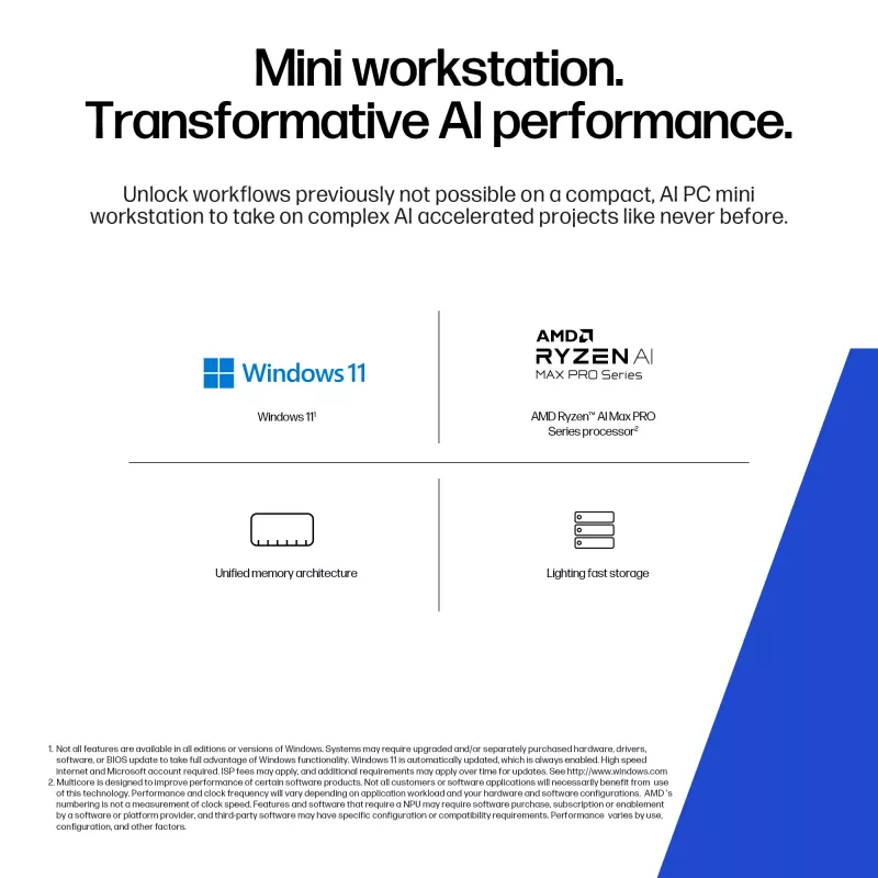 HP Z2 G1a Copilot+ PC AMD Ryzen AI Max PRO 390 32 GB LPDDR5x-SDRAM 1 TB SSD Windows 11 Pro Mini PC Workstation AI Workstation, AI PC Preto