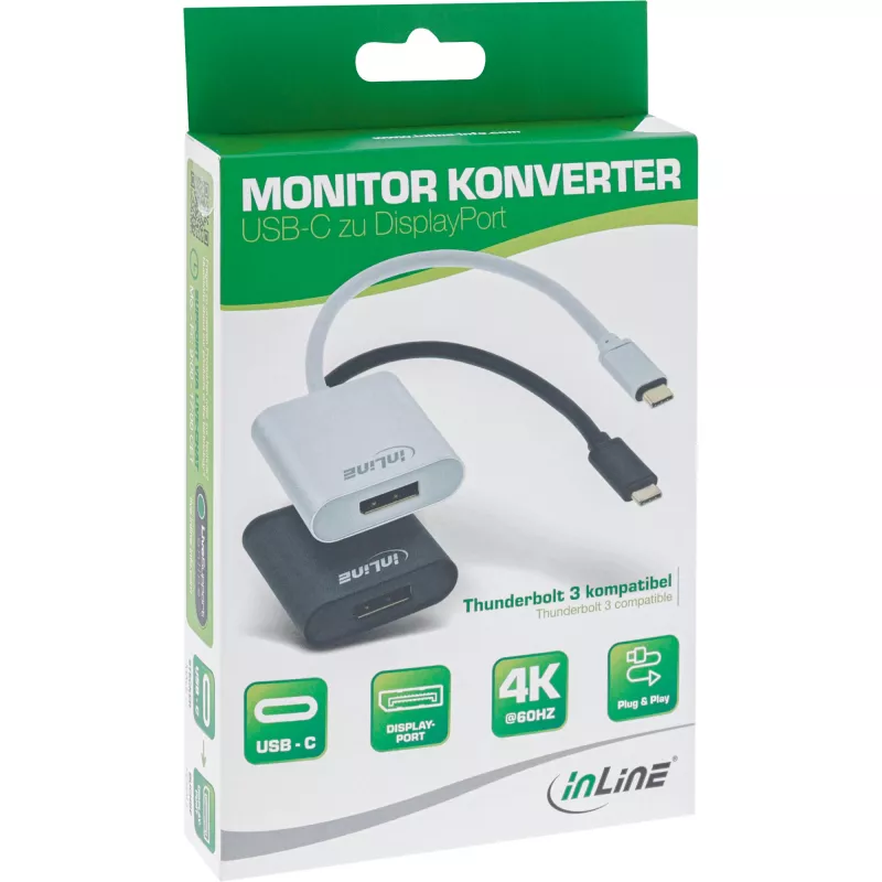 Adaptador de ecrã USB InLine 64102B ficha USB-C para DisplayPort 4K/60Hz