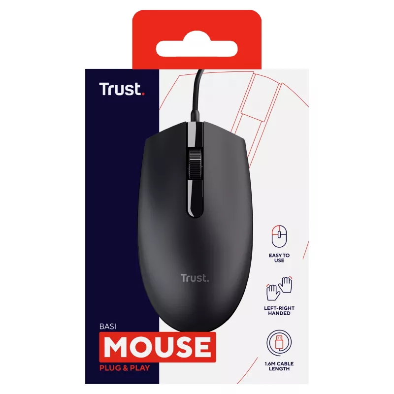 Rato Trust Basi Office ambidestro USB Type-A ótico 1200 DPI