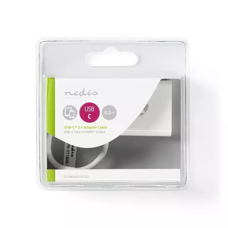 Nedis CCGB64651WT02 adaptador USB-C para HDMI USB 3.2 Gen1, 0,20 m, niquelado, PVC, branco