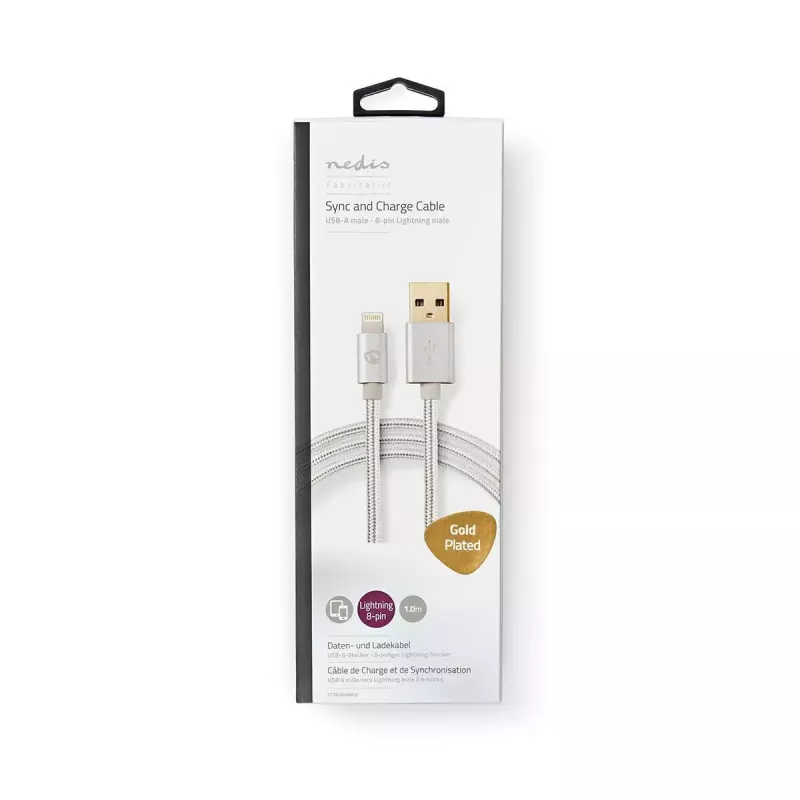 Cabo para telemóvel Nedis CCTB39300AL10 alumínio 1 m USB A Lightning