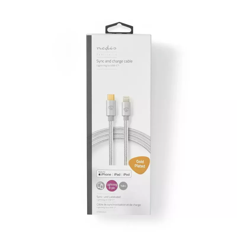 Cabo Lightning Nedis CCTB39650AL10 1 m alumínio USB C