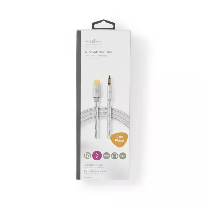 Cabo de áudio Nedis CCTB65940AL10 1 m USB-C para 3,5 mm alumínio