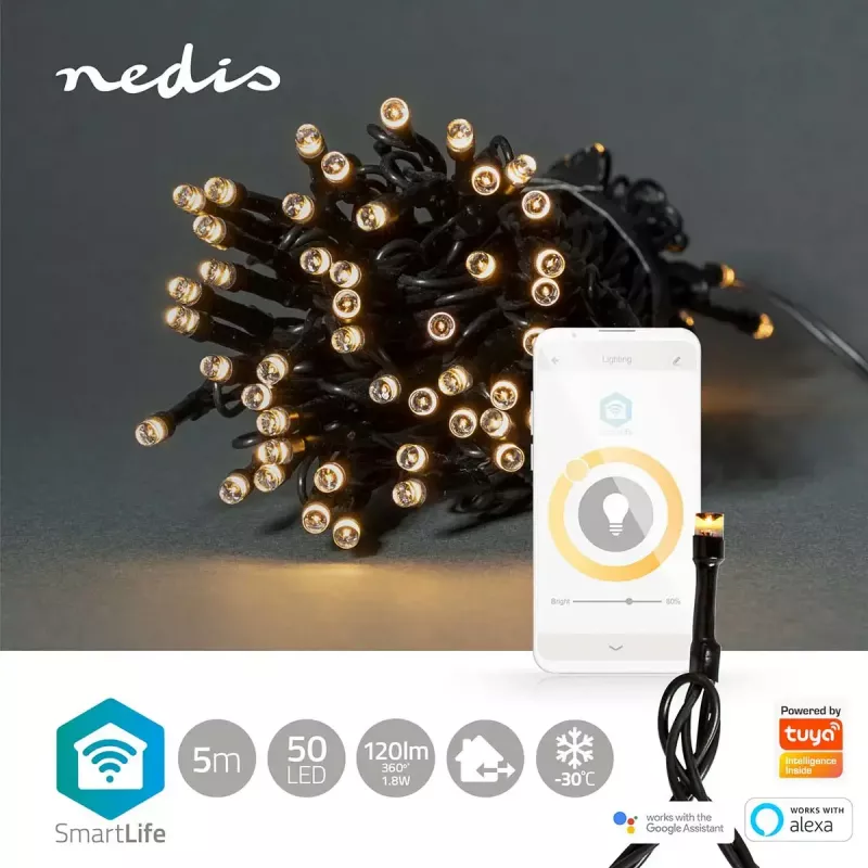 Nedis WIFILX01W50 SmartLife fio de luzes de Natal Wi-Fi 5 m, branco