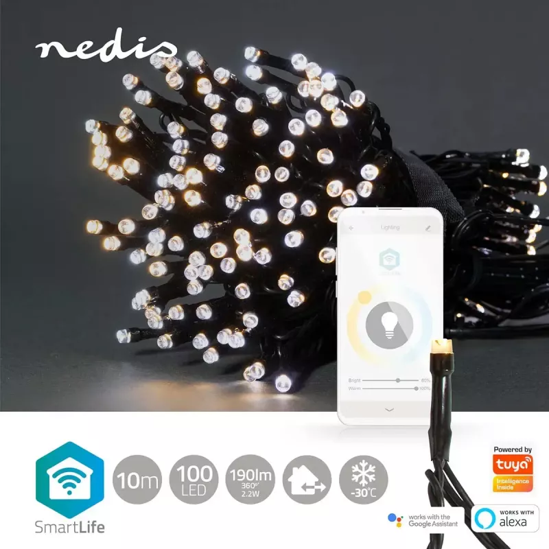 Nedis WIFILX02W100 SmartLife fio de luzes de Natal Wi-Fi 10 m, branco