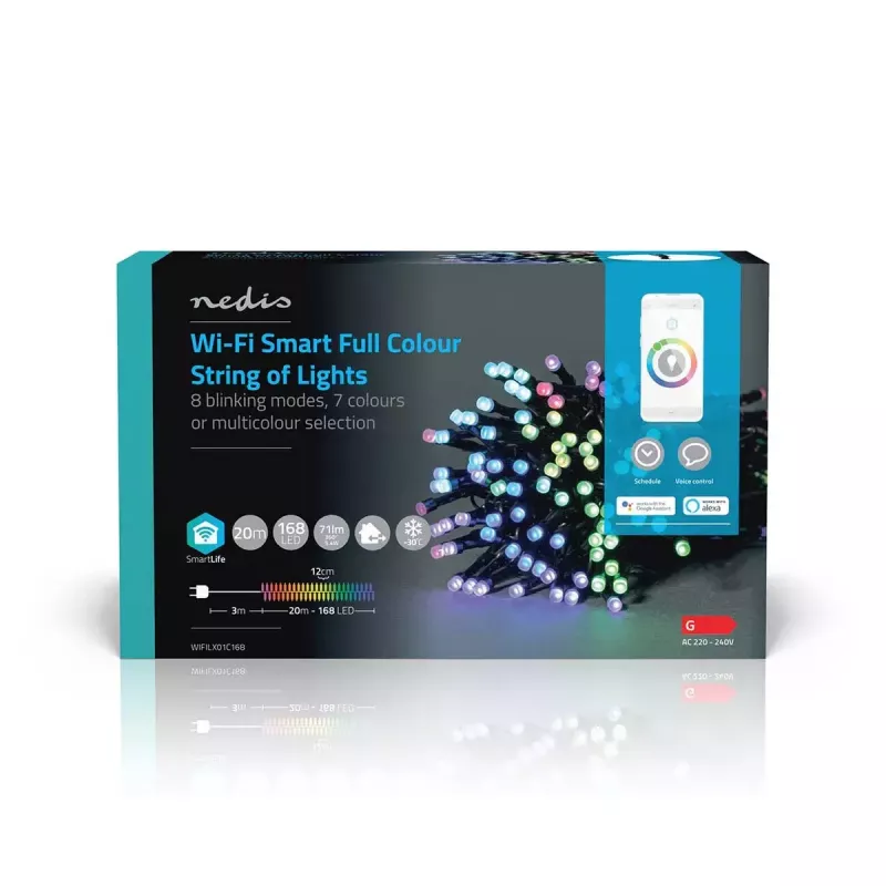 Nedis SmartLife WIFILX01C168 fio de luzes de Natal LED, 168 LED, RGB, Wi-Fi, 20 m