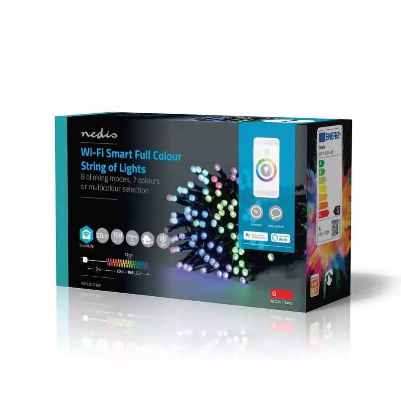 Nedis SmartLife WIFILX01C168 fio de luzes de Natal LED, 168 LED, RGB, Wi-Fi, 20 m