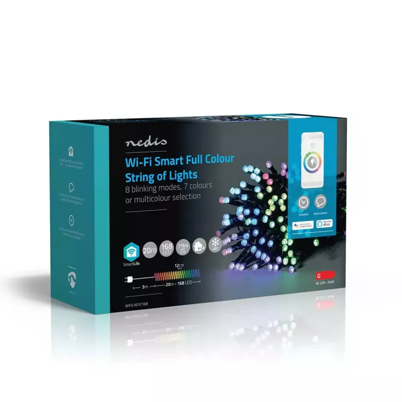 Nedis SmartLife WIFILX01C168 fio de luzes de Natal LED, 168 LED, RGB, Wi-Fi, 20 m