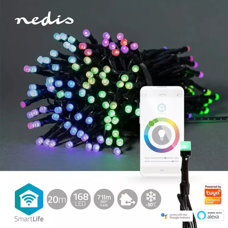Nedis SmartLife WIFILX01C168 fio de luzes de Natal LED, 168 LED, RGB, Wi-Fi, 20 m