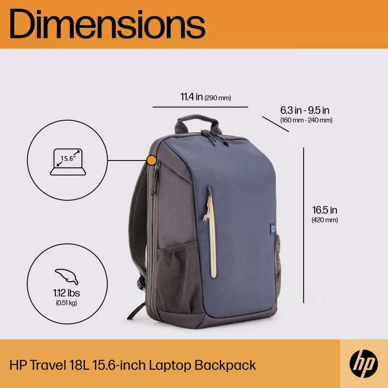 Mochila para portátil HP Travel 18 litros 15.6 Blue Night, mochila, 510 g