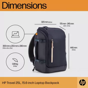 Mochila para portátil HP Travel 25 litros 15.6 azul tamanho máximo de ecrã 39,6 cm peso 860 g