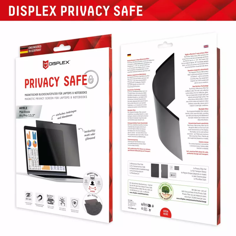 Filtro de privacidade magnético de 2 vias Displex PRIVACY SAFE para MacBook Air/ MacBook Pro 13,3''