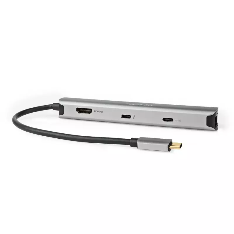 Nedis CCBW64230AT02 adaptador multiporta USB-C 6 em 1, USB 3.2 Gen 1, HDMI, RJ45, 2x USB-A, 2x USB-C, 5 Gbps, cinzento